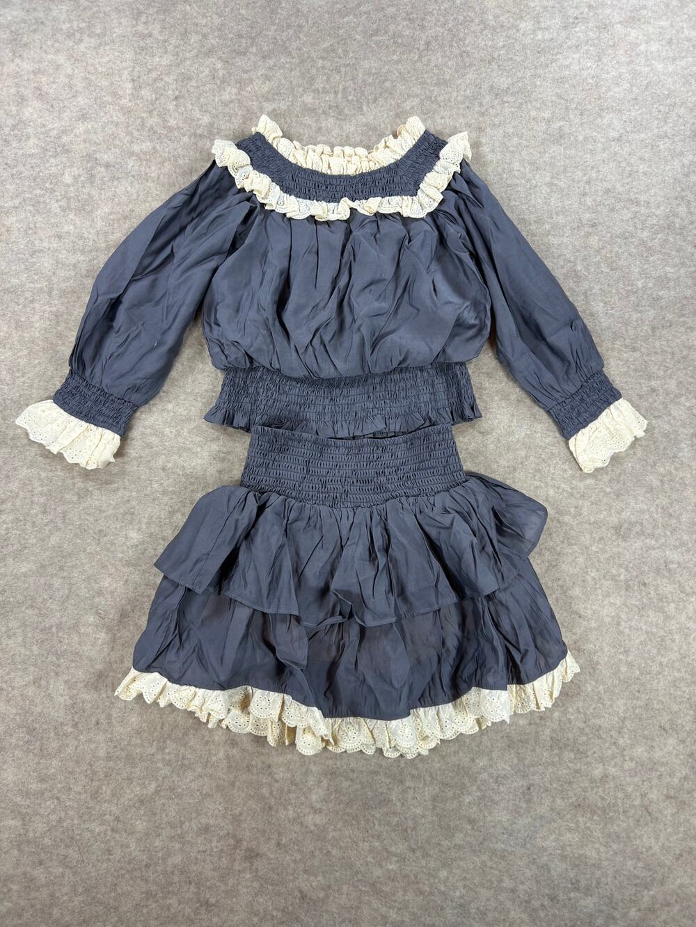 Evie's Closet Long Sleeve Chambray Ruffled Skort Set Eyelet Lace Size 6 NEW